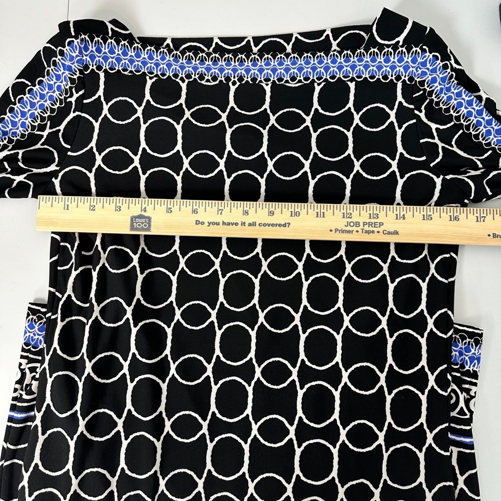 Joseph Ribkoff Black White Blue Geometric Circle Sheath Dress Long Sleeve Sz 6 - Picture 4 of 5